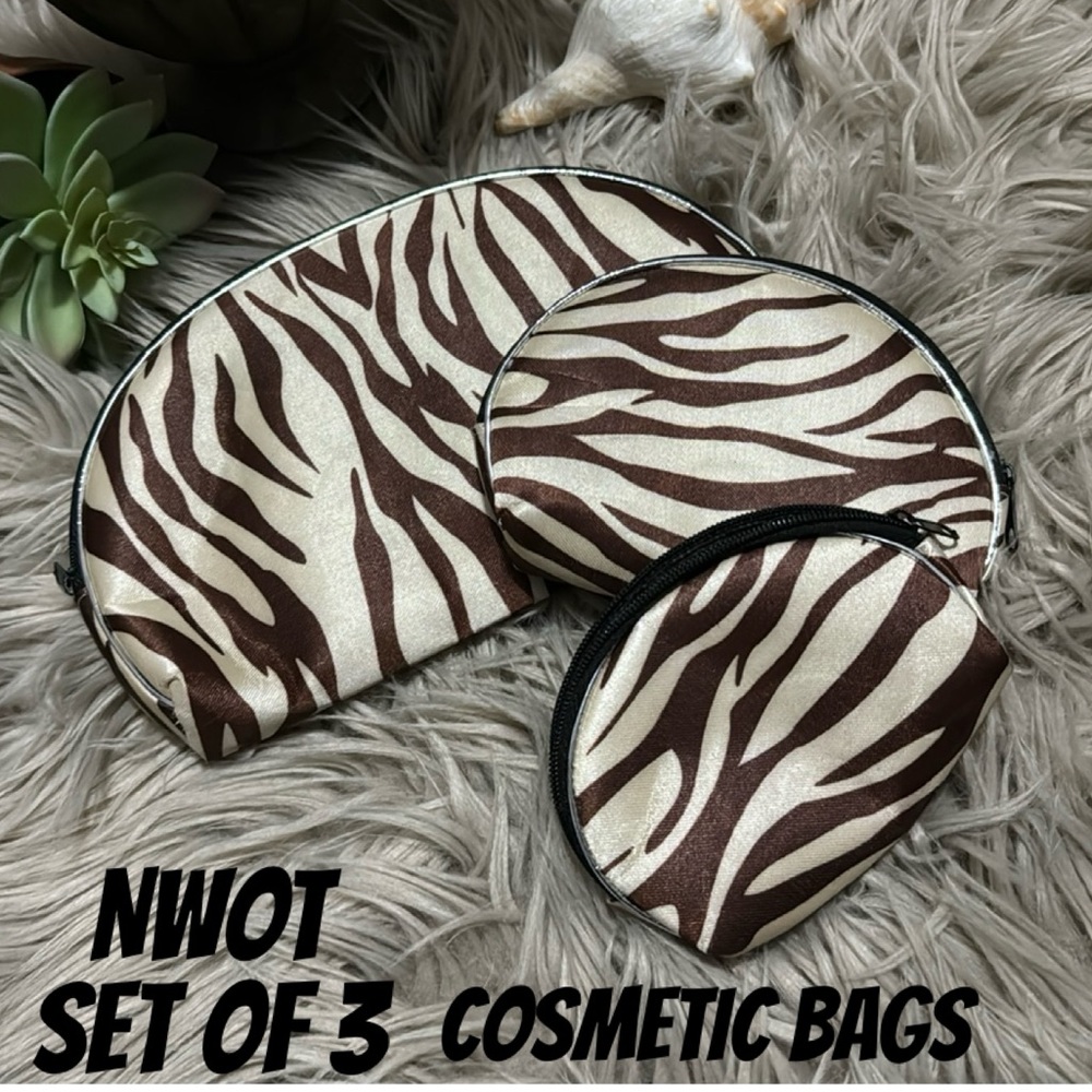 NWOT Set of 3-Cosmetic Bag-Animal Print-Brown/Cream